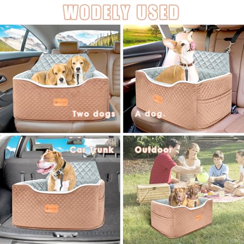 Dog Car Seat Memory Foam Booster for Medium Dogs up to 45 lbs (Brown / Medium)