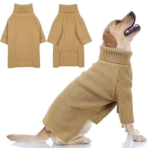 Dog Sweater Turtleneck Long Sleeve Dog Sweaters for Large Dogs (Brown / XXX-Large)