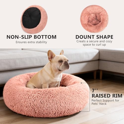 Orthopedic Dog Bed Comfortable Donut Cuddler Round Pet Beds Ultra Soft Washable Dog and Cat Cushion (S(23’’x 23’’) / Pink)