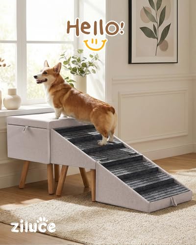 Split Ottoman Dog Ramp for Bed and Couch (21.06" H- Apricot)