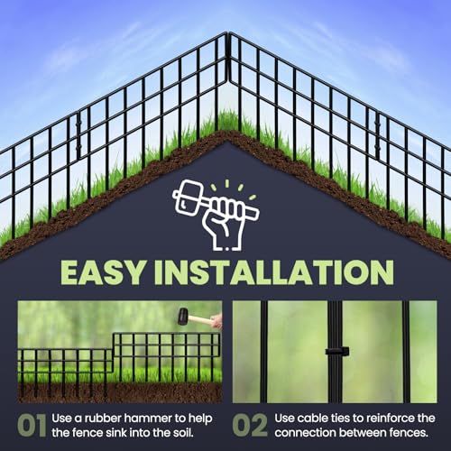 41.83Ft(L) X 13Inch(H) Animal Barrier Fence, 30 Pack No Dig Fence Panels, Black Modern Steel Garden Fence Border (30Pack, 41.83Ft)