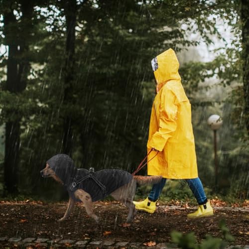 Dog Raincoat Waterproof Dog Hoodie Reflective Dog Raincoat Hooded Adjustable Rain Jacket for Small Medium Large Dogs Puppies (M / Black)
