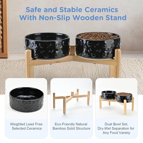 Elevated Dog Bowls Ceramic (7.3 in - 5.3 cups / Black- Skull)