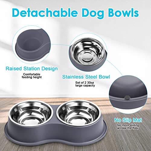Stainless Steel Dog Bowls Double Non (Large-34oz / 4.Grey)