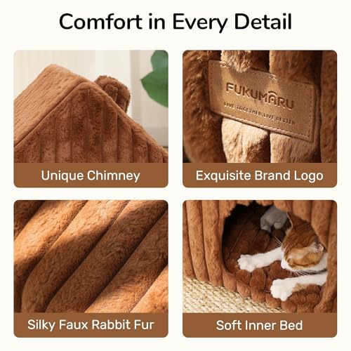 Cat Bed Cave Enclosed Washable Covered Dog Bed with Support Frame (Brown / 17 Inch (Cats up to 15 lbs, Dogs up to 10 lbs))