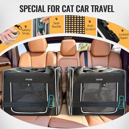 Portable Double Cat Carrier with Litter Box for Multiple Cats (36.0"L x 17.0"W x 17.0"H / Black)