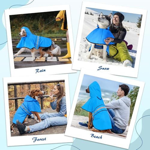 Dog Raincoat Adjustable Waterproof Dog Rain Jacket Poncho with Reflective Strip and Leash Hole (X-Large / Blue)