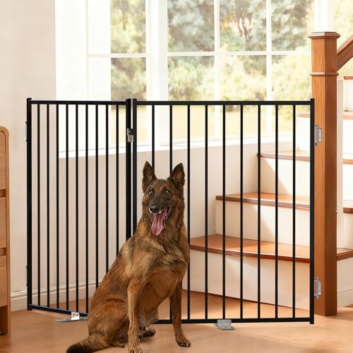 Freestanding Dog Gate with Door for Indoor & Outdoor (Black / 【2 Panels】52"W×36"H)