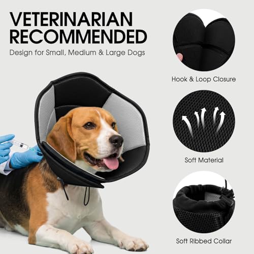 Dog Cone Soft Cone for Dogs to Stop Licking (Black / Large)
