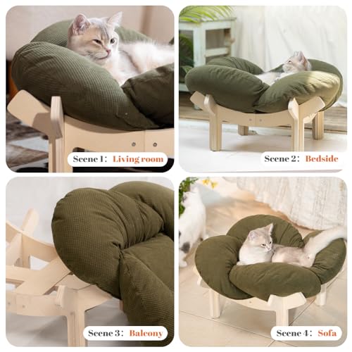 Elevated Cat Bed for Indoor Cats Couch Sofa Flower (Green)