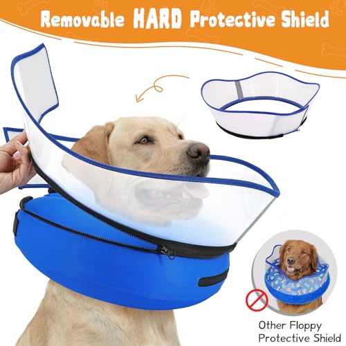Elevated Inflatable Dog Cone Collar Alternative After Surgery (Solid Blue / M(Neck 9"-12.5"))