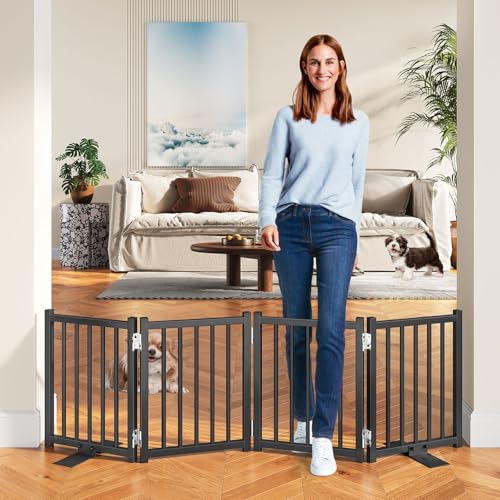 Short Dog Gate Indoor (Black / 4 Panel-16''H, Up to 48’’ W)