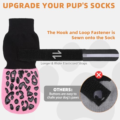 Anti Slip Dog Socks to Prevent Licking Paws (Pink Reflective / Large (4 Pack))
