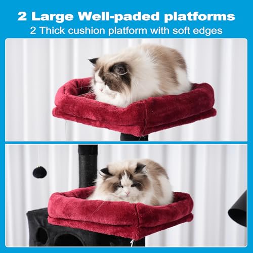 Cat Tree Tower with Sisal Scratching Posts (53.7 Inches / Black and Red)