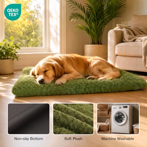 Washable Dog Bed Mat Medium Size Fluffy Pet Crate Pad 30x19 (Green / 30.00" x 19.00" x 1.50")