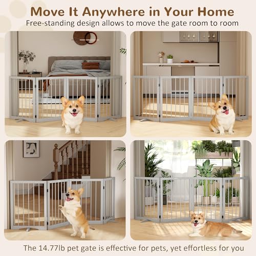 Free Standing Dog Gate Indoor (Gray / 4-Panel, 24"Tall)