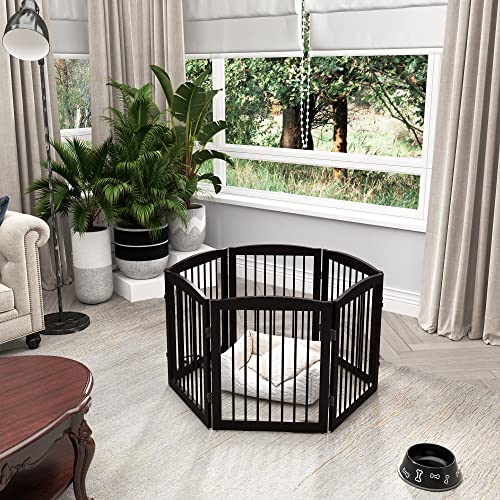 Freestanding Pet Gate for Dogs (24" Height-6 Panel / Dark Brown)