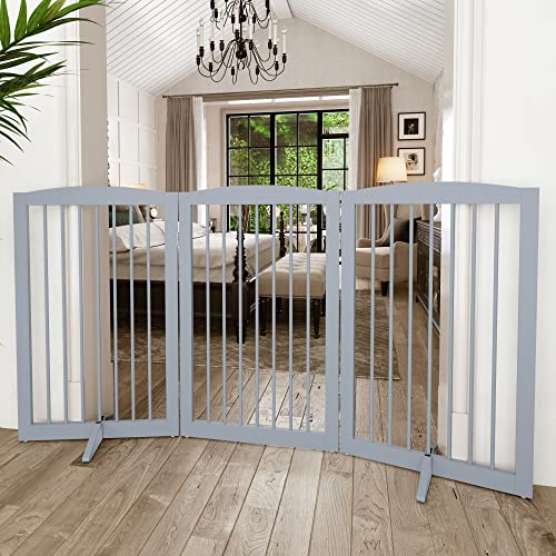 Freestanding Pet Gate for Dogs (32" Height-3 Panel / Gray)