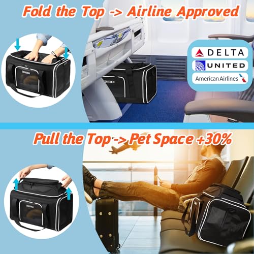 Top Expandable Small Pet Carrier 18"x11"x11" Airline Approved (18.0"L x 11.0"W x 11.0"H / Black)