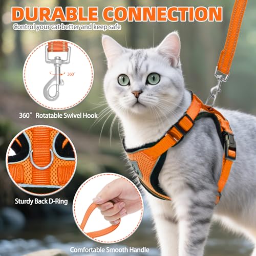 Cat Harness and Leash Set Escape Proof Reflective Cat Walking Harness Adjustable Soft Breathable Mesh Vest for Small Pets (S (NECK 9.5"-11", CHEST 13"-16") / Orange)