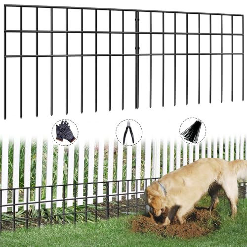 31ft(L) x 13in(H) Animal Barrier Fence, 22 Panels No Dig Garden Fence for Dog Rabbit, Rustproof Anti Digging Barrier, Garden Edging Border Ground Defense for Outdoor, Yard, Patio (Black / 22 Panels, 31ft(L) x 13in(H))