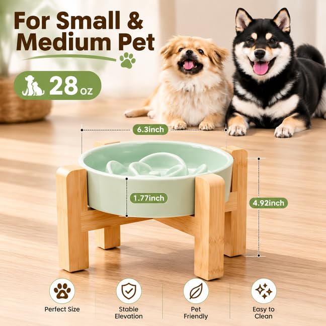 Elevated Slow Feeder Ceramic Dog Bowls 8.26in (Light Blue / 8.26in)