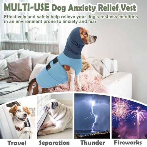 Reflective & Soft Dog Anxiety Vest with Ear Wraps for Thunderstorm (LightBlue / X-Small)
