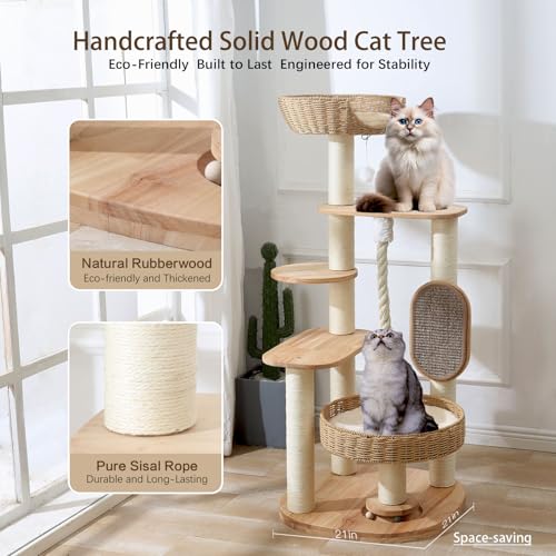 49.6in Solid Wood Cat Tree for Large Cat (49.6IN)