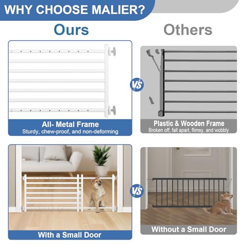 Indoor Dog Gate with Door (White / 10''H × 34''- 55''W)