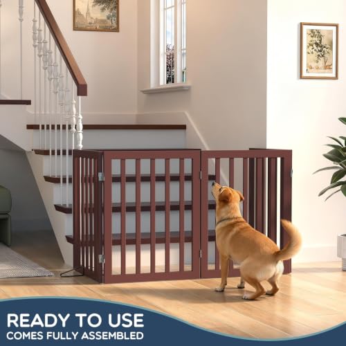 Freestanding Dog Gate Indoor (Espresso / 75”Wx24”H, 4 Panles)
