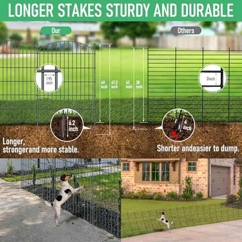 10 Panel No Dig Metal Garden Fence 40"H x 23.6'L Dog Fence Outdoor for Yard (10pc 23.6 ft(L) X 40 in(H)-Convex)