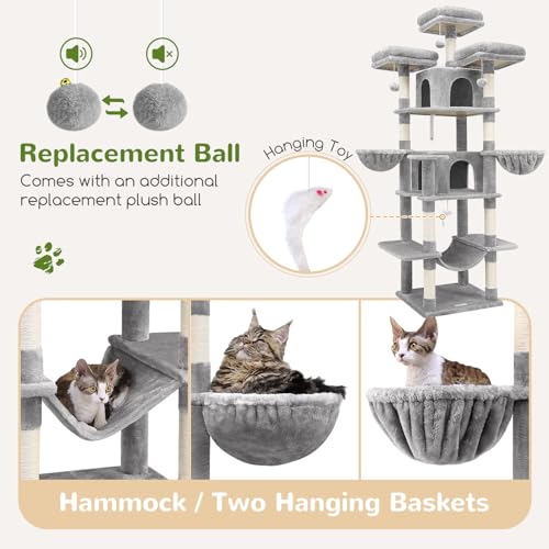 Big XXL Cat Tower for Indoor Multiple Cats (Light Grey / 80inch)
