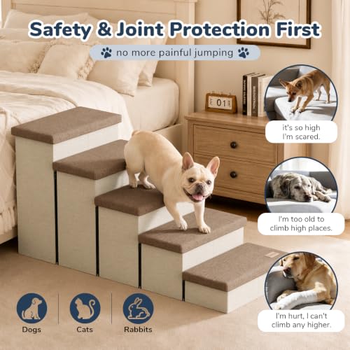 5 Step Wide Dog Stairs with Storage 23" H (Brown / 50"D x 17"W x 23"H)