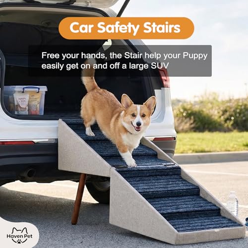 XXL 2-in-1 Ottoman Dog Stairs for Large Dogs,21.6 Inch Foldable (Beige H 21.6")
