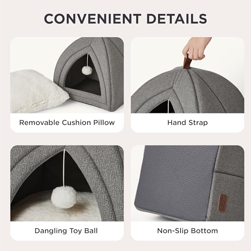 2in1 Cat Beds for Indoor Cats Cave for Kitten with Washable Pillow (M(16x16x16) / Grey)