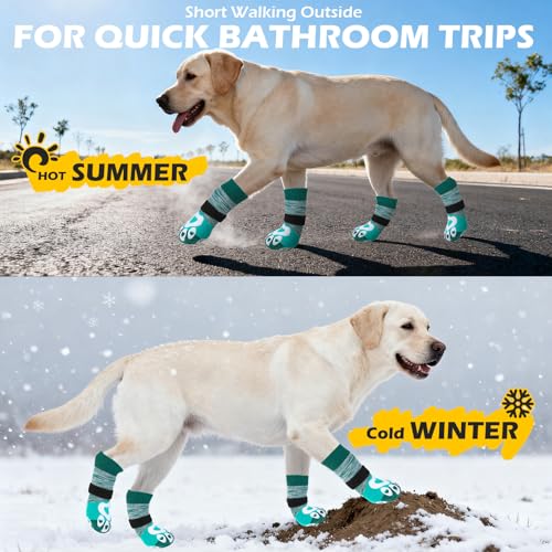Dog Socks to Prevent Licking Paws with Grippers for Hardwood Floors Anti Slip (Green / X-Small)