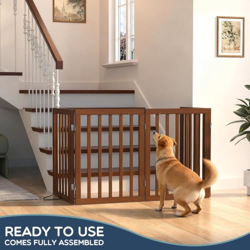 Freestanding Dog Gate Indoor (Walnut / 75”Wx24”H, 4 Panles)