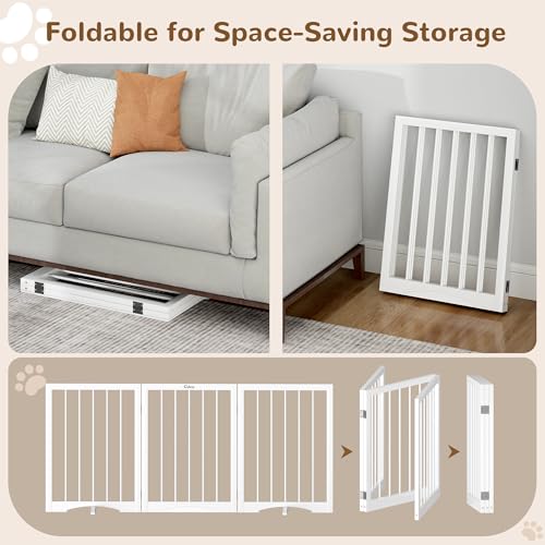Free Standing Dog Gate Indoor (White / 3-Panel, 24"Tall)