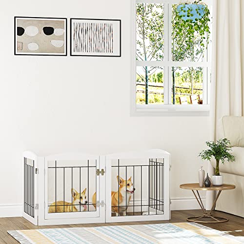 Dog Gate Indoor with Door (White / 【4 Panels with door】80"W x 24"H)