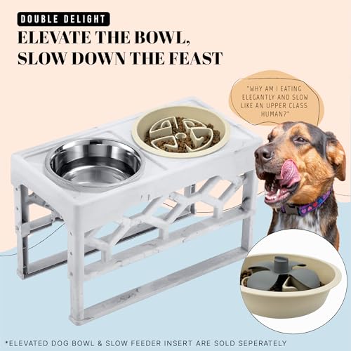 Slow Feeder Dog Bowls for Large Breeds Fits Raised Feeding Station (Slow Feeder Stone Beige / 2.5 Cup - Fit 7.5-7.7'' Feeder Holes)