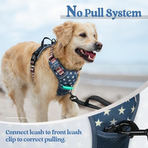 Dog Harness No Pull Medium Sized with 2 Leash Clips (Medium / Blue Star)