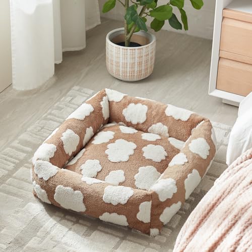 Small Dog Bed for Small Dogs (Cozy Clouds Brown / S PLUS (25"x21"x7"))