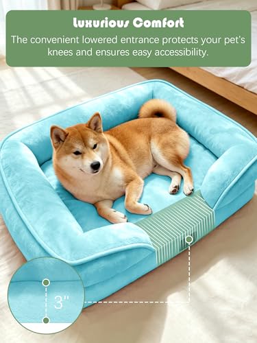Orthopedic Dog Bed with Sides (28.0"L x 23.0"W x 6.5"Th / Ice Blue)