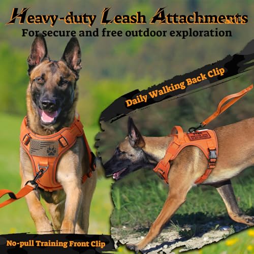 Tactical Dog Harness for Small Dogs (S(Chest:16.1"-31.5",Neck:15.4"-21.6",Back:7.1") / Orange)