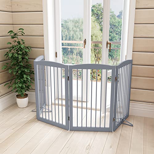 Freestanding Pet Gate for Dogs (32" Height-4 Panel / Gray)