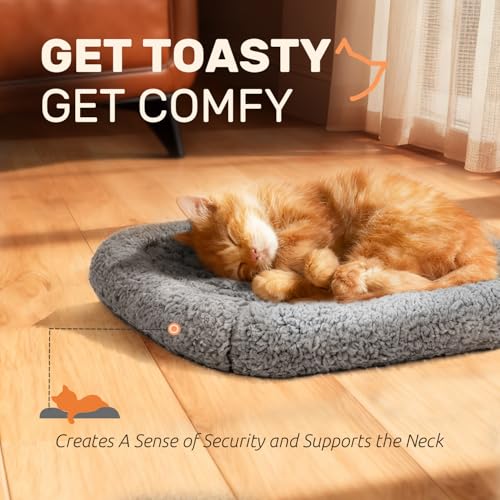 Self Warming Cat Bed Self Heating Pet Pad with Bolster and Foam (23"L x 21"W x 3"Th / Grey)