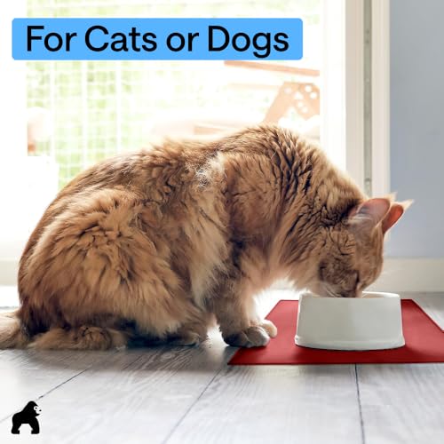 Dog Food Mat 100% Waterproof Silicone (Red / 23"l X 15"w)