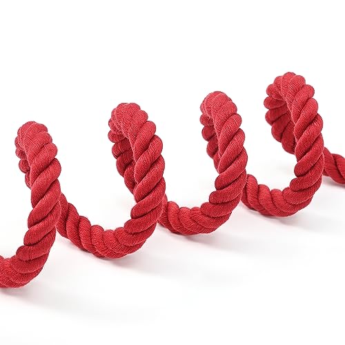 Dog Leash Braided Cotton Rope with Leather (Red / 48 Inch-1/2")