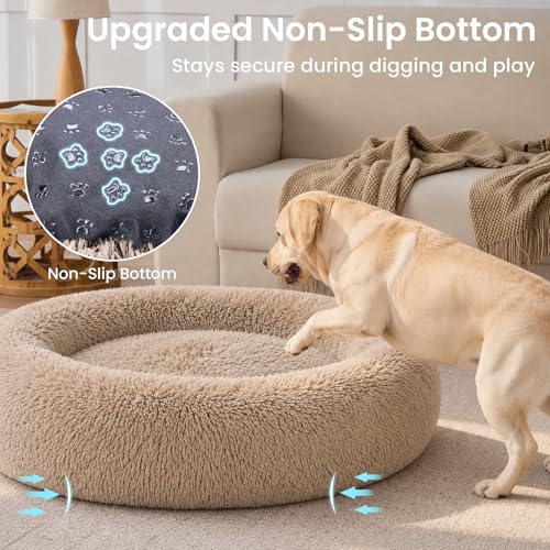 Calming Dog Beds Extra Large Sized Dog (Camel / 45.0"L x 45.0"W x 10.0"Th)