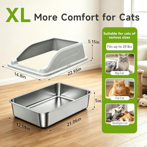 Stainless Steel Cat Litter Box (Light Grey XL)